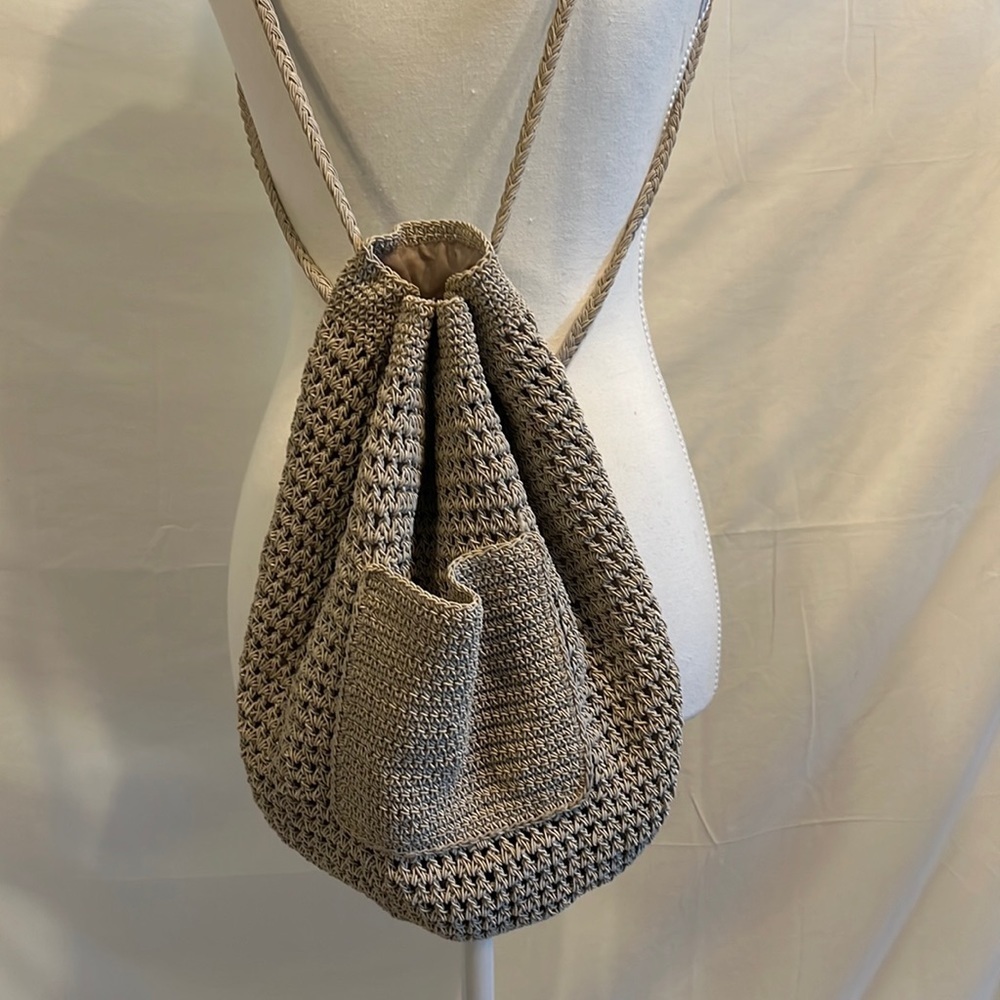 Vintage Crochet Drawstring Backpack